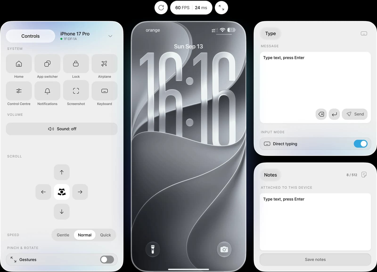 The ALI iPhone control view